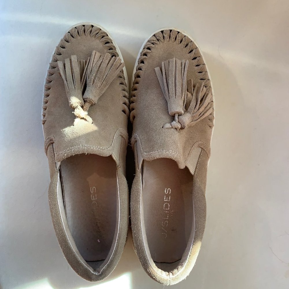 J Slides Tassel platform slip on tan suede size 6